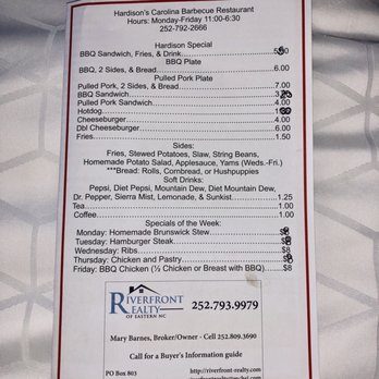 Hardison's Carolina BBQ menu 2